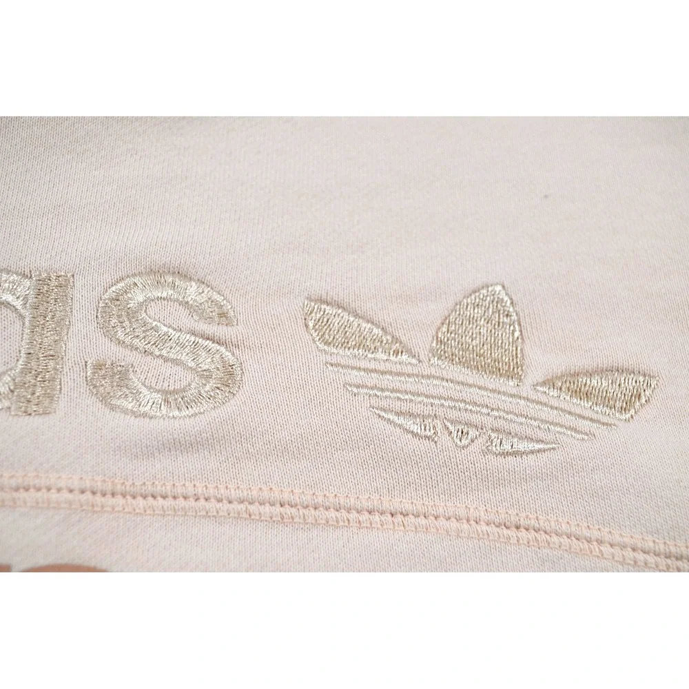 Adidas‎ Women's L Oversized Beige Cropped Hoodie Pullover Sweatshirt Logo
